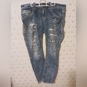 ROCK REVIVAL Ledford Straight mens ice blue distressed jeans Size 38